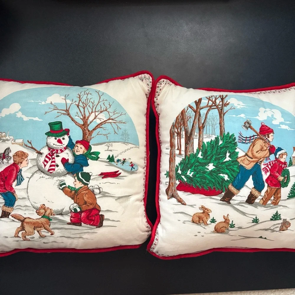 Vintage Christmas winter Festive Holiday Pillows cotton unique rare med